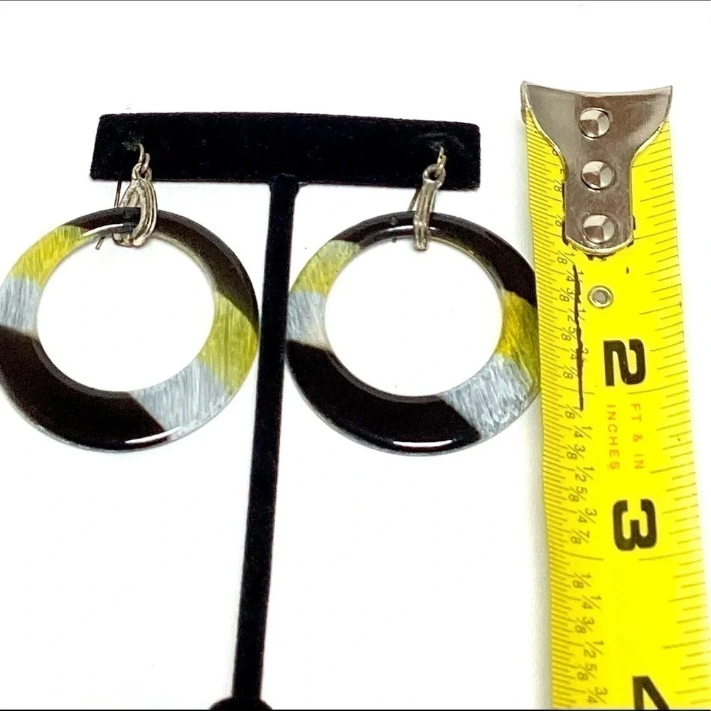 Acrylic Drop Hoop Earrings Silver Hook for Pierced Ears Black White Yellow